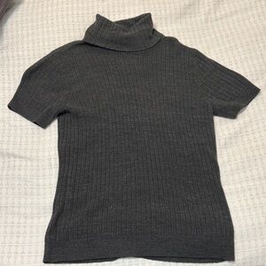 Short Sleeve Gray Turtleneck Sweater for Women